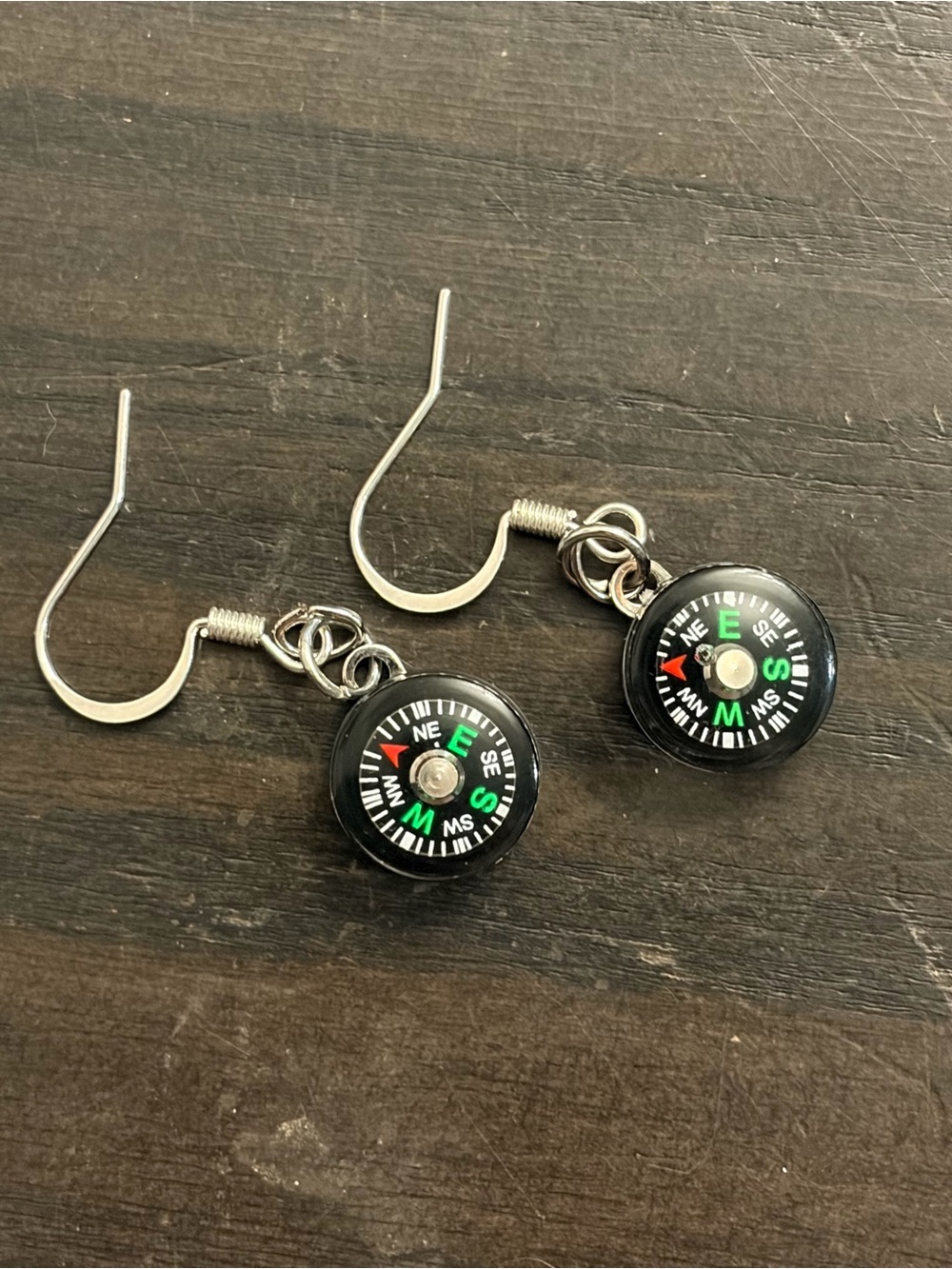 Mini Compass Drop Earrings for Women - Black and Green Accent